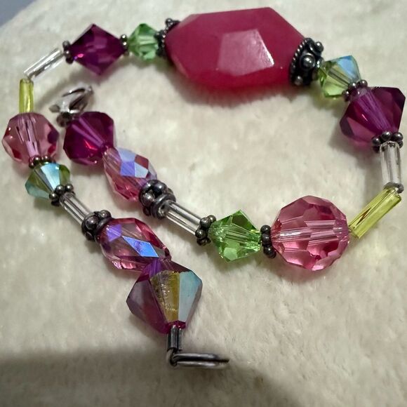 COLORFUL GEMSTONEā& CRYSTAL BRACELET āSTERLING SILVER CLASP ā ARTISAN STYLE 7.5ā - Picture 3 of 17